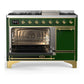 Ilve UM48FQNR3EGGLP Ilve Um48Fqnr3Egglp Majestic Iii 48 Inch Dual Fuel Range With 8 Burners And Griddle, Dual Function Burner Up To 25,000 Btu (Liquid Propane, Solid Door, Emerald Green, Brass)