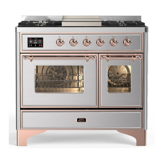 Ilve UMD40FNR3SSPLP Ilve Umd40Fnr3Ssplp Majestic Iii 40 Inch Dual Fuel Range With 6 Burners And Griddle, Dual Function Burner Up To 25,000 Btu (Liquid Propane, Triple Glass Door, Stainless Steel, Copper)