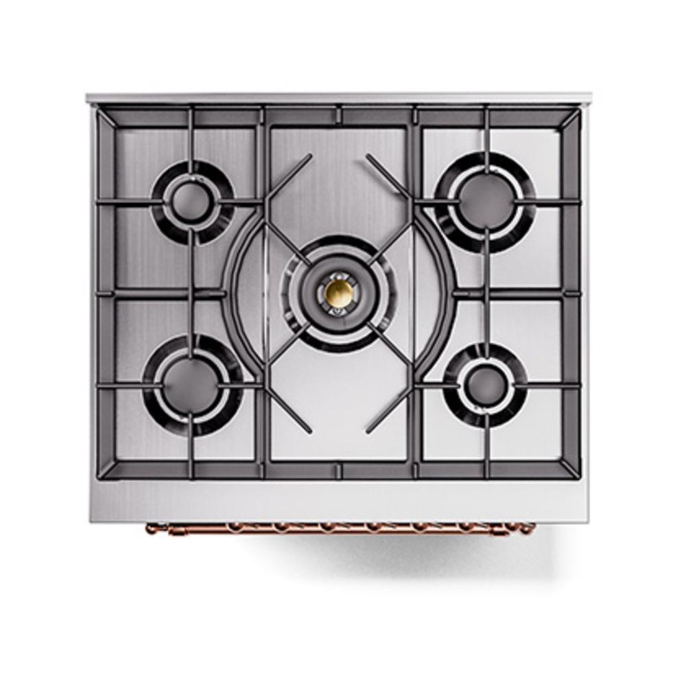 Ilve UN30QNMPBUP Ilve Un30Qnmpbup Nostalgie Ii Noblesse 30" Dual Fuel Range (Natural Gas, Solid Door, Burgundy, Copper)