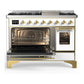 Ilve UM48FNR3WHG Ilve Um48Fnr3Whg Majestic Iii 48 Inch Dual Fuel Range With 8 Burners And Griddle, Dual Function Burner Up To 25,000 Btu (Natural Gas, Triple Glass Door, White, Brass)