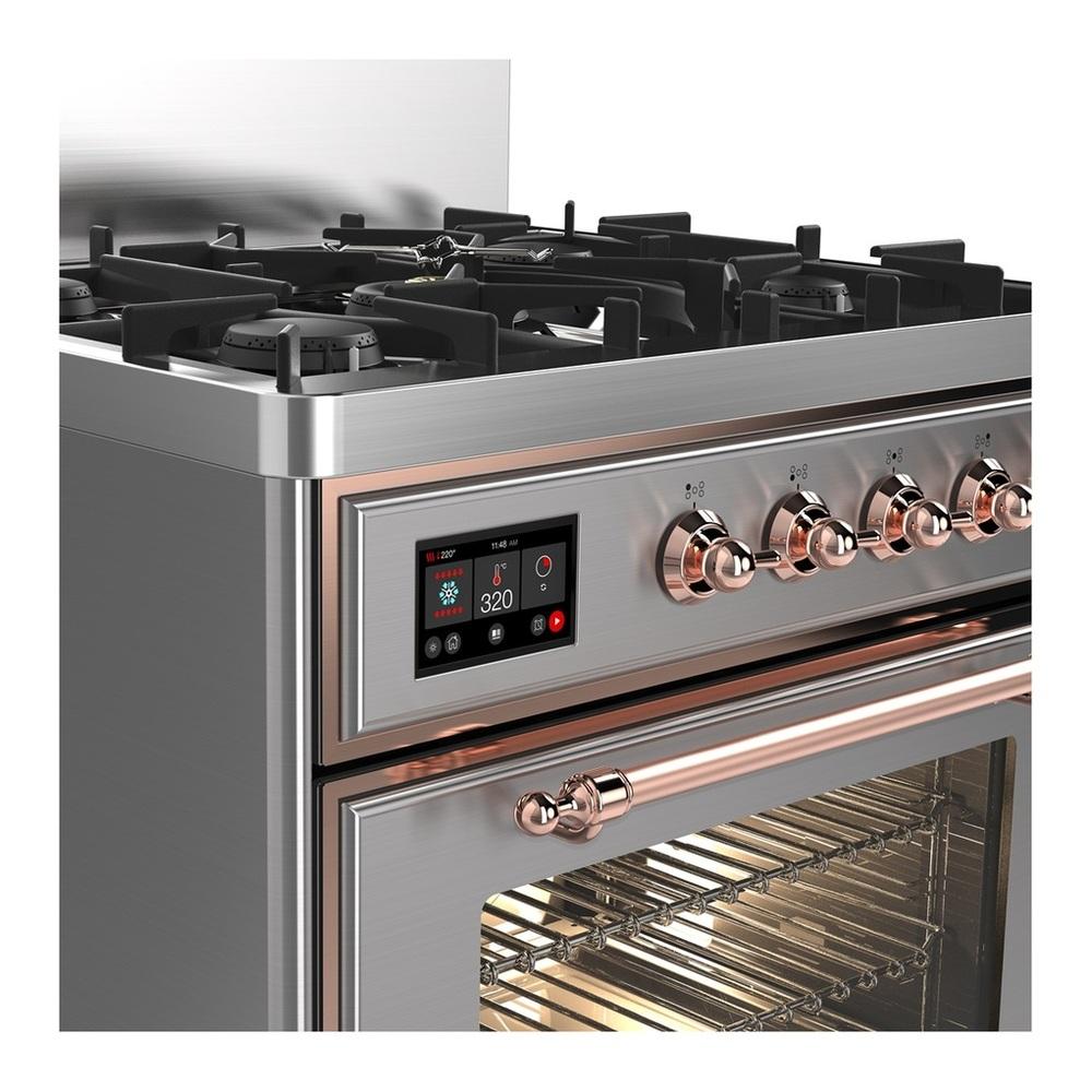Ilve UM30NR3SSP Ilve Um30Nr3Ssp Majestic Iii 30 Inch Dual Fuel Range With 5 Black Brass Burners, Dual Function Burner Up To 25,000 Btu (Natural Gas, Triple Glass Door, Stainless Steel, Copper)