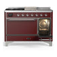 Ilve UM48FSQNR3BUC Ilve Um48Fsqnr3Buc Majestic Iii 48 Inch Dual Fuel Range With 5 Black Brass Burners, Griddle And French Top, Dual Function Burner Up To 25,000 Btu (Natural Gas, Solid Door, Burgundy, Chrome)