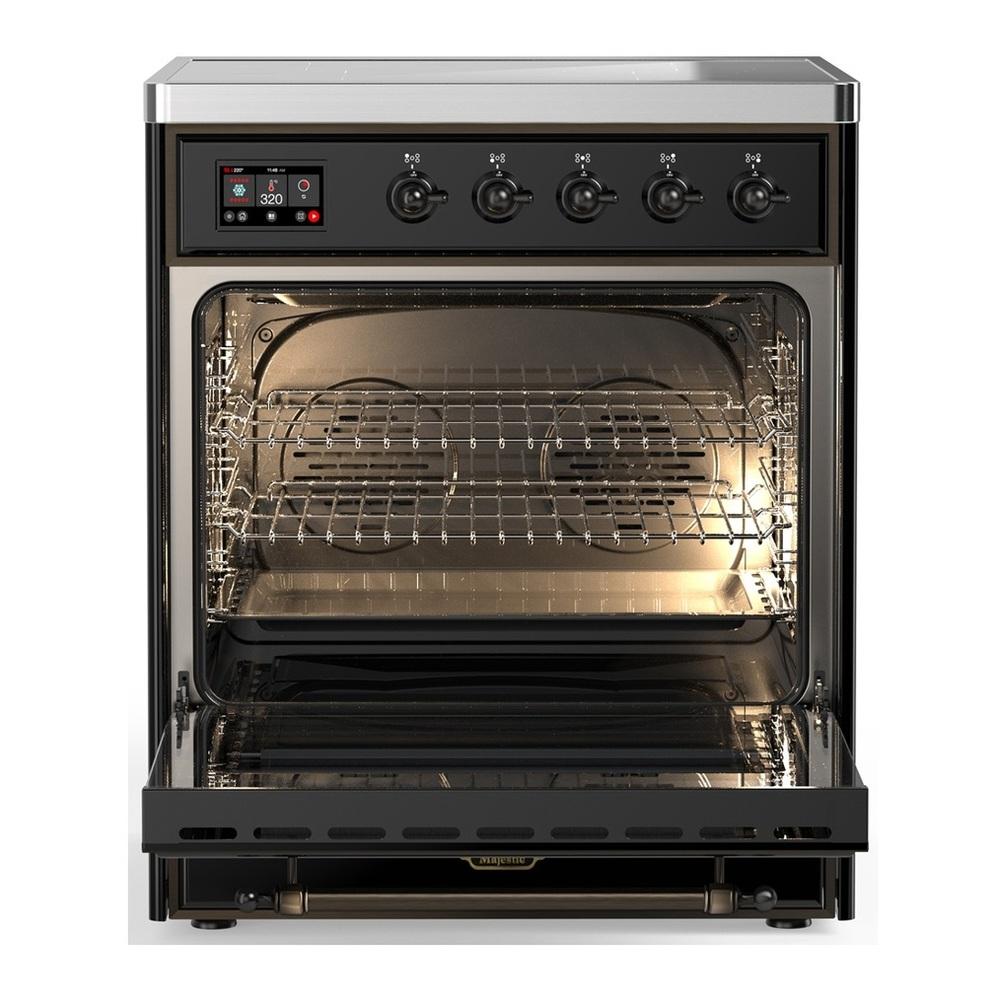 Ilve UMIB30QNR3BKB Ilve Umib30Qnr3Bkb Majestic Iii 30 Inch Induction Range With 4 Elements, 4 Cu. Ft. Oven Capacity (Solid Door, Glossy Black, Burnished)