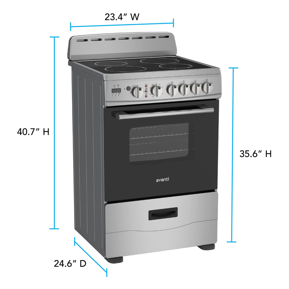 Avanti CERU240P3S Avanti 24-Inch Freestanding Electric Range With Ceramic Glass Cooktop And Digital Timer, In Stainless Steel (Ceru240P3S)