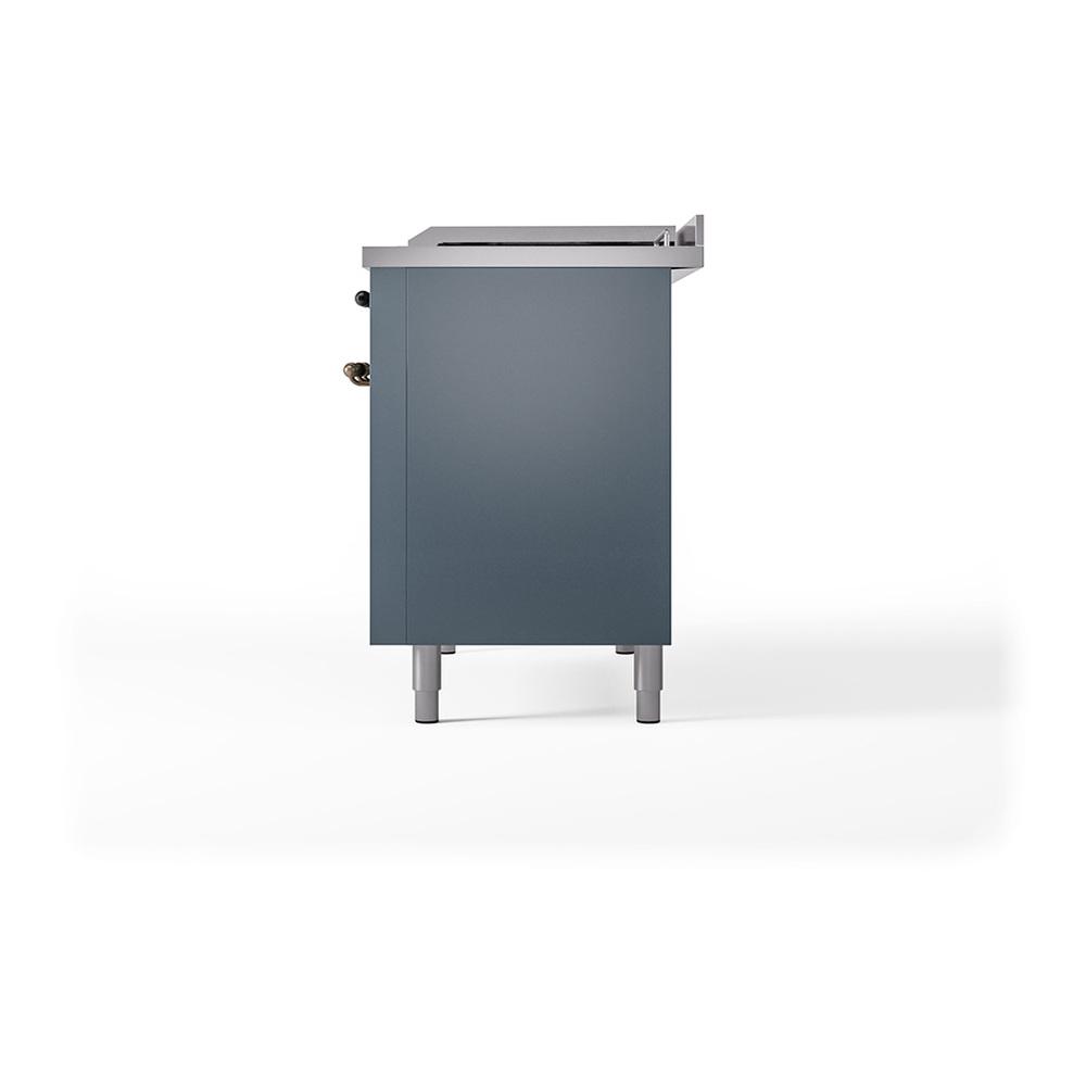 Ilve UN48FQNMPBGBLP Ilve Un48Fqnmpbgblp Nostalgie Ii Noblesse 48" Dual Fuel Range (8 Sealed Burners + Griddle, Liquid Propane, Solid Door, Blue Grey, Burnished)