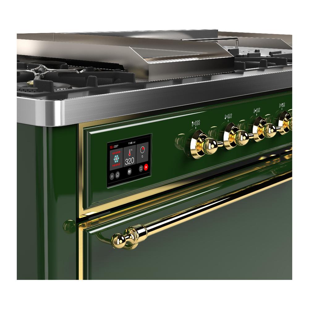 Ilve UM60FSQNR3EGG Ilve Um60Fsqnr3Egg Majestic Iii 60 Inch Dual Fuel Range With 7 Burners, Griddle And French Top, Dual Function Burner With Up To 25,000 Btu (Natural Gas, Solid Door, Emerald Green, Brass)