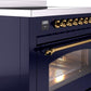 Ilve UPI366NMPMBG Nostalgie Ii 36 Inch Electric Freestanding Range In Blue With Brass Trim