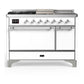 Ilve UM48FSQNR3WHC Ilve Um48Fsqnr3Whc Majestic Iii 48 Inch Dual Fuel Range With 5 Black Brass Burners, Griddle And French Top, Dual Function Burner Up To 25,000 Btu (Natural Gas, Solid Door, White, Chrome)