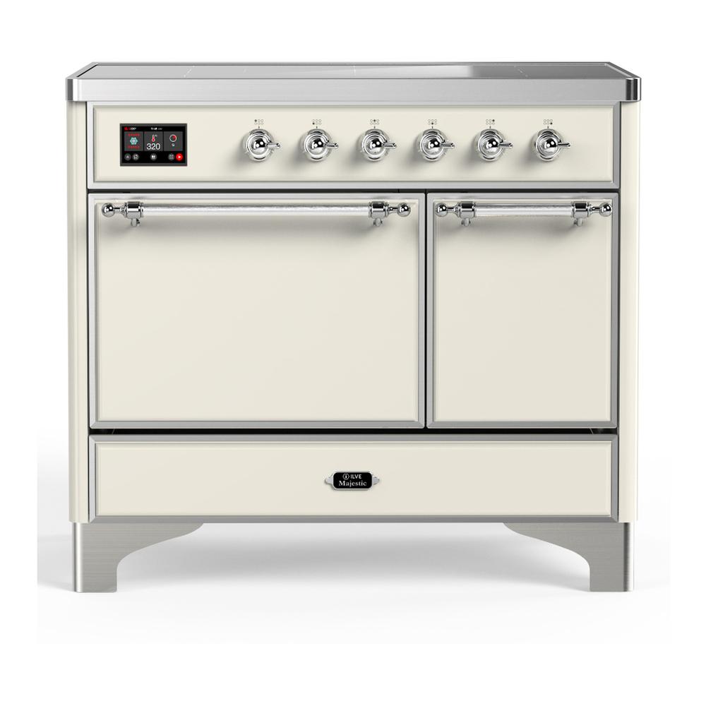 Ilve UMDIB40QNR3AWC Ilve Umdib40Qnr3Awc Majestic Iii 40 Inch Induction Range With 6 Elements, 3.82 Cu. Ft. Total Oven Capacity (Solid Door, Antique White, Chrome)
