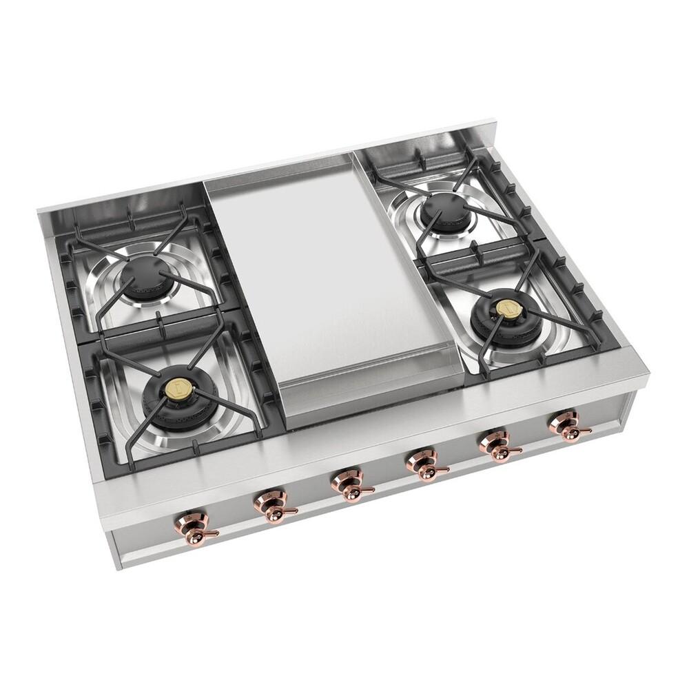 Ilve UHCP36FNSSPLP Ilve Uhcp36Fnssplp Nostalgie Ii 36 Inch Built-In Gas Rangetop With 6 Burners And Griddle, In Stainless Steel (Liquid Propane, Copper)