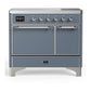 Ilve UMDIB40QNR3BGC Ilve Umdib40Qnr3Bgc Majestic Iii 40 Inch Induction Range With 6 Elements, 3.82 Cu. Ft. Total Oven Capacity (Solid Door, Blue Grey, Chrome)