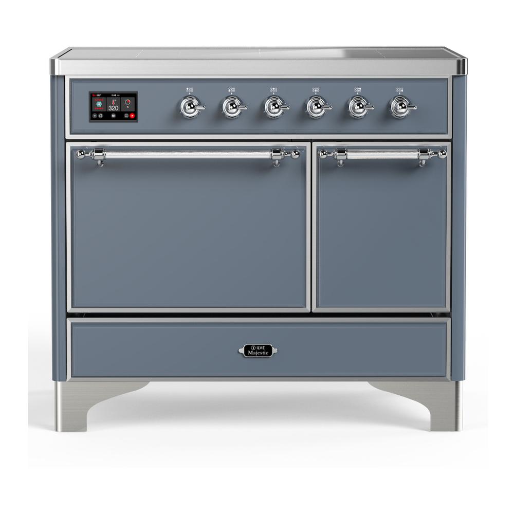Ilve UMDIB40QNR3BGC Ilve Umdib40Qnr3Bgc Majestic Iii 40 Inch Induction Range With 6 Elements, 3.82 Cu. Ft. Total Oven Capacity (Solid Door, Blue Grey, Chrome)