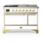 Ilve UM48FSQNR3WHG Ilve Um48Fsqnr3Whg Majestic Iii 48 Inch Dual Fuel Range With 5 Black Brass Burners, Griddle And French Top, Dual Function Burner Up To 25,000 Btu (Natural Gas, Solid Door, White, Brass)