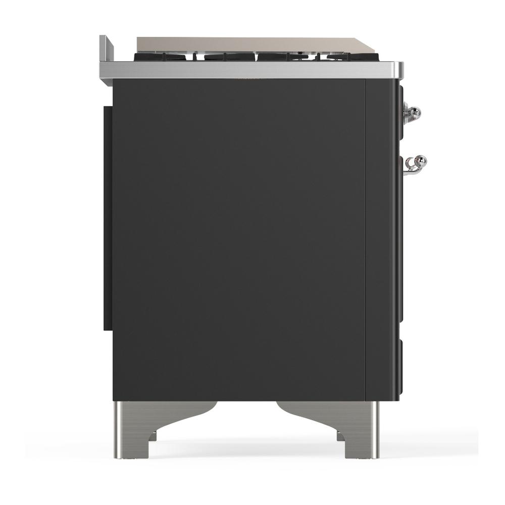 Ilve UM36FQNR3MGC Ilve Um36Fqnr3Mgc Majestic Iii 36 Inch Dual Fuel Range With 6 Black Brass Burners And Griddle, Dual Function Burner Up To 25,000 Btu (Solid Door, Graphite Matte, Chrome, Natural Gas)