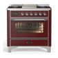 Ilve UM36FNR3BUC Ilve Um36Fnr3Buc Majestic Iii 36 Inch Dual Fuel Range With 6 Black Brass Burners And Griddle, Dual Function Burner Up To 25,000 Btu (Triple Glass Door, Burgundy, Chrome, Natural Gas)