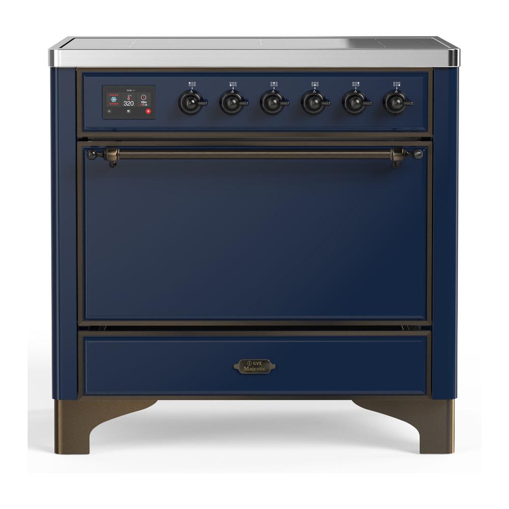 Ilve UMIB36QNR3MBB Ilve Umib36Qnr3Mbb Majestic Iii 36 Inch Induction Range With 6 Elements, 3.5 Cu. Ft. Total Oven Capacity (Solid Door, Midnight Blue, Burnished)