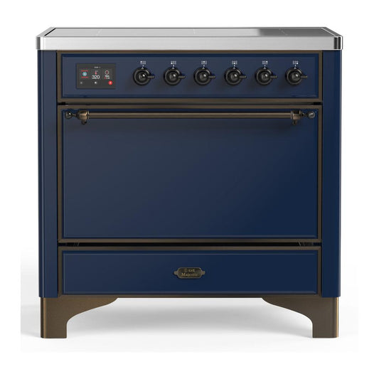 Ilve UMIB36QNR3MBB Ilve Umib36Qnr3Mbb Majestic Iii 36 Inch Induction Range With 6 Elements, 3.5 Cu. Ft. Total Oven Capacity (Solid Door, Midnight Blue, Burnished)