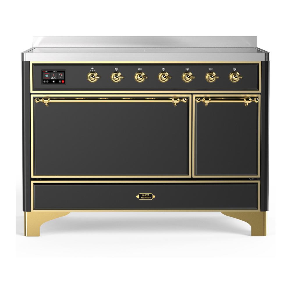 Ilve UMIB48QNR3MGG Ilve Umib48Qnr3Mgg Majestic Iii 48 Inch Induction Range With 6 Elements, 5.02 Cu. Ft. Total Oven Capacity (Solid Door, Graphite Matte, Brass)
