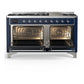 Ilve UM60FQNR3MBC Ilve Um60Fqnr3Mbc Majestic Iii 60 Inch Dual Fuel Range With 9 Burners And Griddle, Dual Function Burner Up To 25,000 Btu (Natural Gas, Solid Door, Midnight Blue, Chrome)