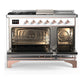 Ilve UM48FSNR3WHP Ilve Um48Fsnr3Whp Majestic Iii 48 Inch Dual Fuel Range With 5 Black Brass Burners, Griddle And French Top, Dual Function Burner Up To 25,000 Btu (Natural Gas, Triple Glass Door, White, Copper)