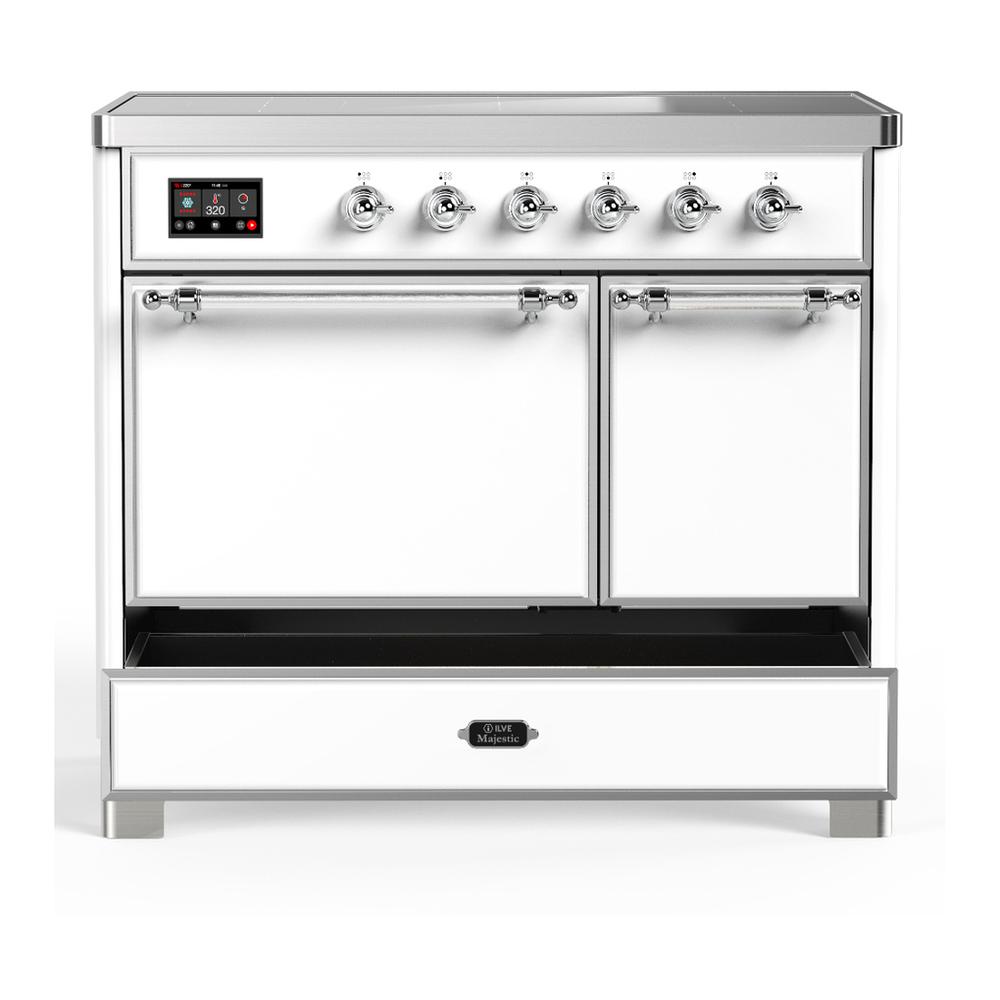 Ilve UMDIB40QNR3WHC Ilve Umdib40Qnr3Whc Majestic Iii 40 Inch Induction Range With 6 Elements, 3.82 Cu. Ft. Total Oven Capacity (Solid Door, White, Chrome)