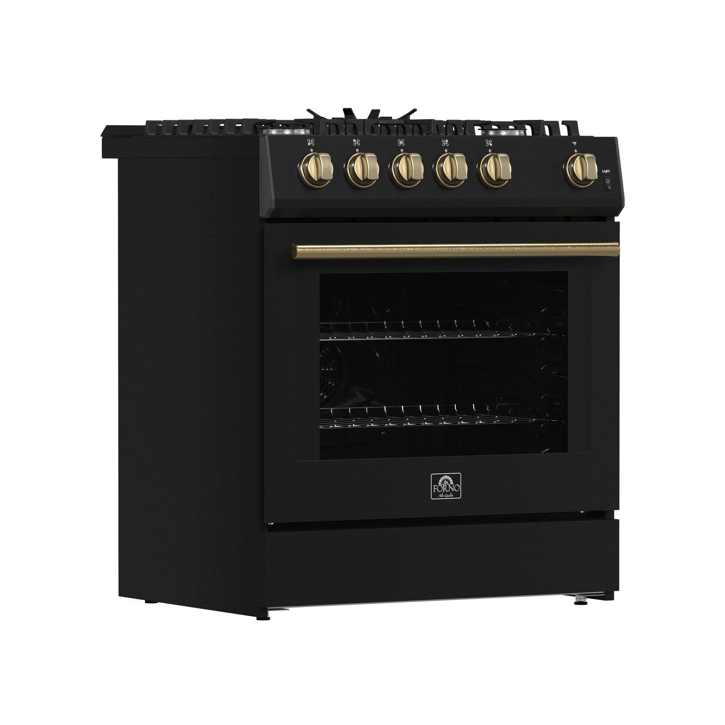Forno FFSGS111630BLK Forno Leonardo Espresso 30-Inch Black Gas Range, 5 Burners, 39,500 Btu, 5 Cu.Ft Convection Oven
