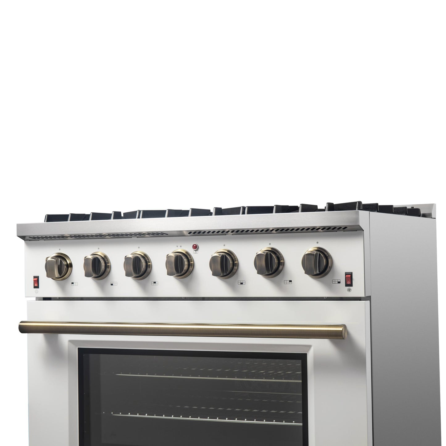 Forno FFSGS624436WHT Forno Galiano 36-Inch Freestanding Gas Range In White With Antique Brass Design, 6 Burners, 83,000 Btu, 5.36 Cu.Ft. Convection Oven