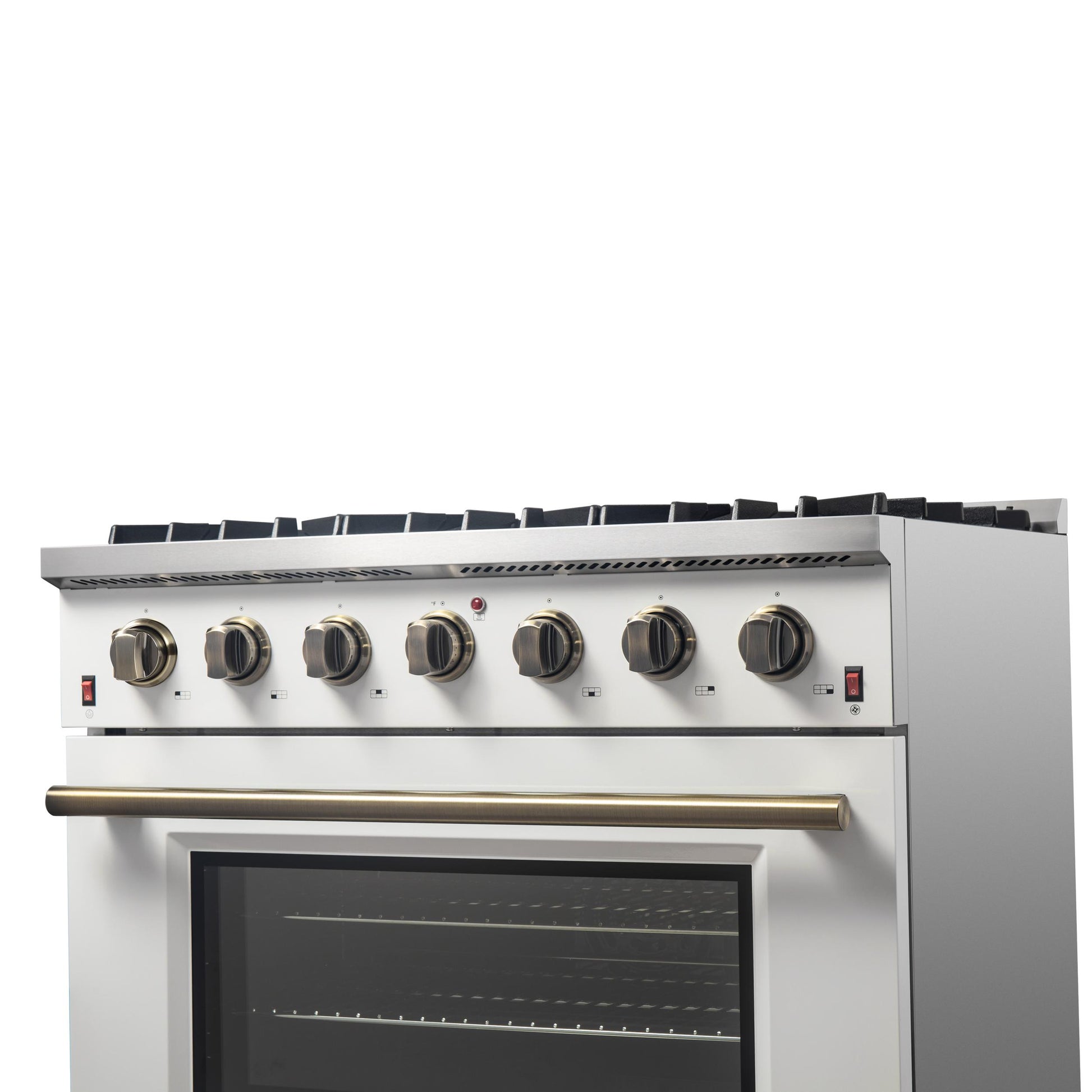 Forno FFSGS624436WHT Forno Galiano 36-Inch Freestanding Gas Range In White With Antique Brass Design, 6 Burners, 83,000 Btu, 5.36 Cu.Ft. Convection Oven