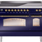 Ilve UPI486NMPMBG Nostalgie Ii 48 Inch Electric Freestanding Range In Blue With Brass Trim
