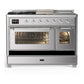 Ilve UM48FSNR3SSCLP Ilve Um48Fsnr3Ssclp Majestic Iii 48 Inch Dual Fuel Range With 5 Black Brass Burners, Griddle And French Top, Dual Function Burner Up To 25,000 Btu (Liquid Propane, Triple Glass Door, Stainless Steel, Chrome)