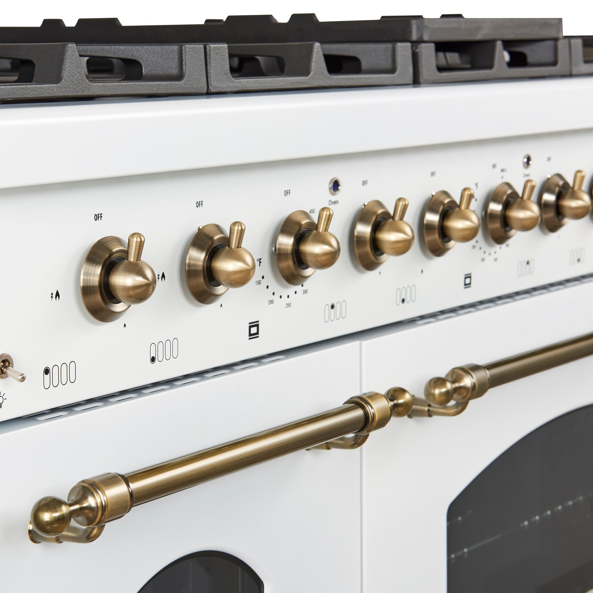 Forno FFSGS621948WHT Forno Antico 48-Inch Freestanding Gas Range, White, Antique Brass Design, 8 Burners, Griddle, Double Ovens, Energy Efficient