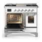 Ilve UMD40FNR3WHC Ilve Umd40Fnr3Whc Majestic Iii 40 Inch Dual Fuel Range With 6 Burners And Griddle, Dual Function Burner Up To 25,000 Btu (Natural Gas, Triple Glass Door, White, Chrome)