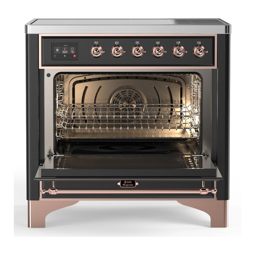 Ilve UMIB36NR3MGP Ilve Umib36Nr3Mgp Majestic Iii 36 Inch Induction Range With 6 Elements, 3.5 Cu. Ft. Total Oven Capacity (Triple Glass Door, Graphite Matte, Copper)