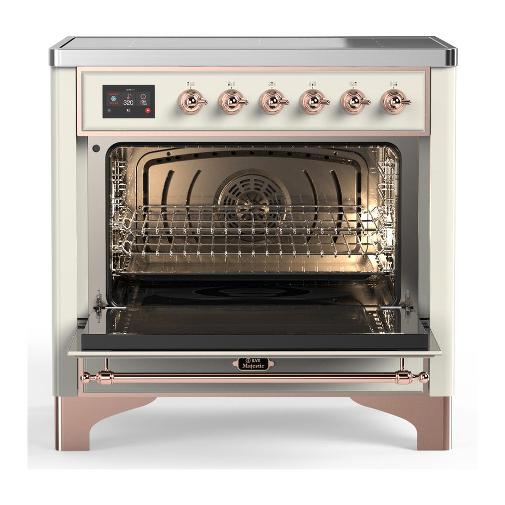 Ilve UMIB36QNR3AWP Ilve Umib36Qnr3Awp Majestic Iii 36 Inch Induction Range With 6 Elements, 3.5 Cu. Ft. Total Oven Capacity (Solid Door, Antique White, Copper)