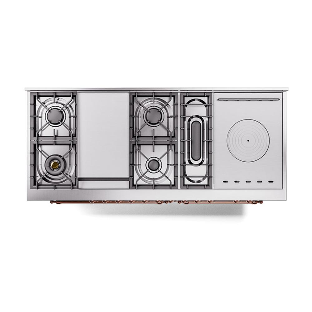 Ilve UN60FSQNMPBUP Ilve Un60Fsqnmpbup Nostalgie Ii Noblesse 60" Dual Fuel Range (7 Sealed Burners + Griddle + French Top, Natural Gas, Solid Door, Burgundy, Copper)