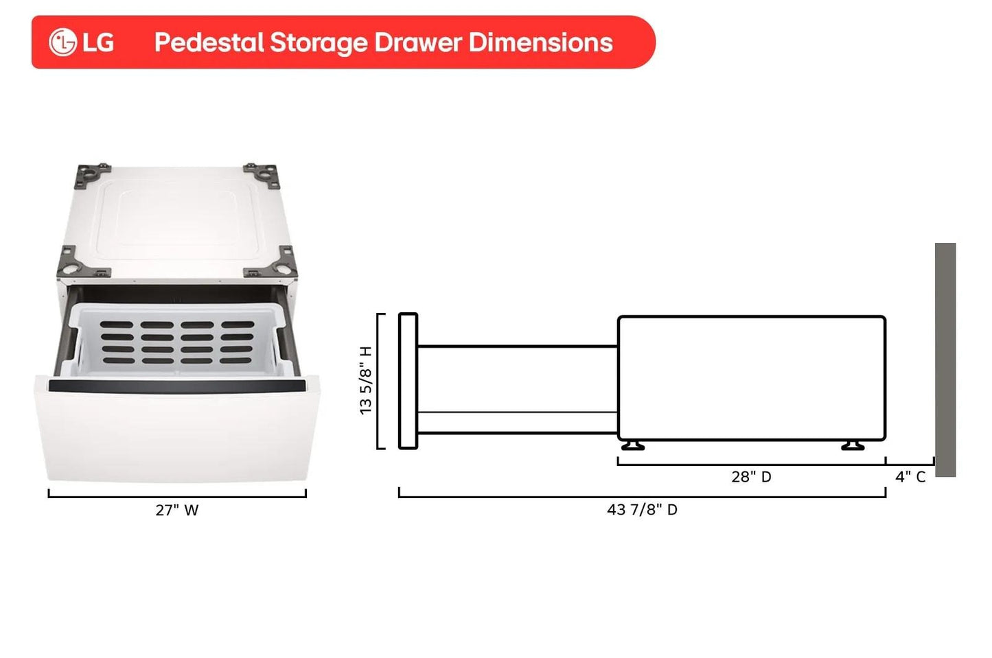 Lg WDP6A Lg 27 Inch Pedestal Storage Drawer