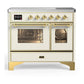 Ilve UMDIB40NR3AWG Ilve Umdib40Nr3Awg Majestic Iii 40 Inch Induction Range With 6 Elements, 3.82 Cu. Ft. Total Oven Capacity (Triple Glass Door, Antique White, Brass)