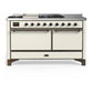 Ilve UM60FSQNR3AWB Ilve Um60Fsqnr3Awb Majestic Iii 60 Inch Dual Fuel Range With 7 Burners, Griddle And French Top, Dual Function Burner With Up To 25,000 Btu (Natural Gas, Solid Door, Antique White, Burnished)