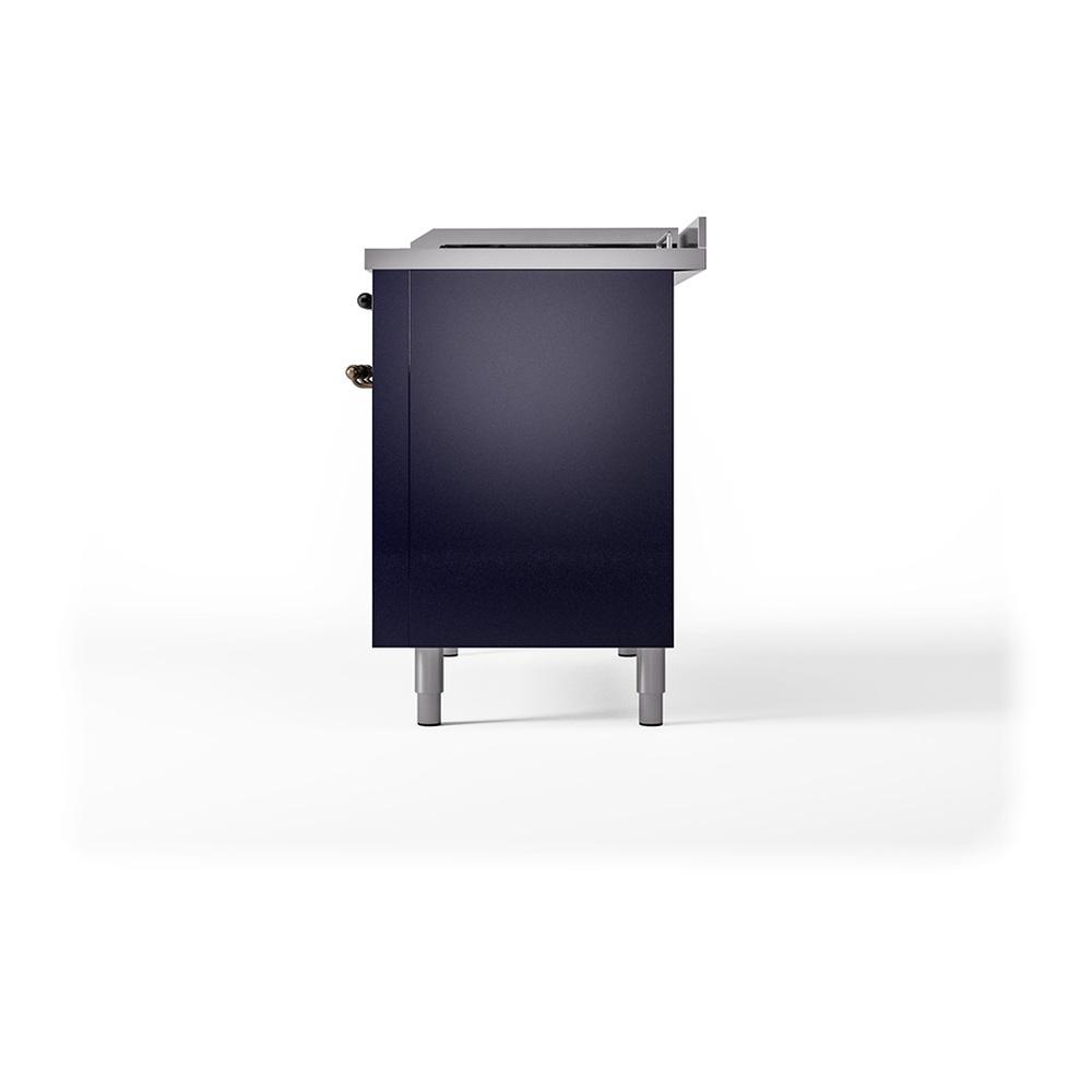 Ilve UN48FSQNMPMBBLP Ilve Un48Fsqnmpmbblp Nostalgie Ii Noblesse 48" Dual Fuel Range (5 Sealed Burners + Griddle + French Top, Liquid Propane, Solid Door, Midnight Blue, Burnished)