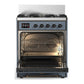 Ilve UM30NR3BGBLP Ilve Um30Nr3Bgblp Majestic Iii 30 Inch Dual Fuel Range With 5 Black Brass Burners, Dual Function Burner Up To 25,000 Btu (Liquid Propane, Triple Glass Door, Blue Grey, Burnished)