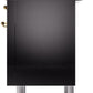 Ilve UPI366NMPBKG Nostalgie Ii 36 Inch Electric Freestanding Range In Glossy Black With Brass Trim