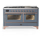 Ilve UM60FNR3BGPLP Ilve Um60Fnr3Bgplp Majestic Iii 60 Inch Dual Fuel Range With 9 Burners And Griddle, Dual Function Burner Up To 25,000 Btu (Liquid Propane, Triple Glass Door, Blue Grey, Copper)
