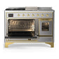 Ilve UM48FSNR3SSG Ilve Um48Fsnr3Ssg Majestic Iii 48 Inch Dual Fuel Range With 5 Black Brass Burners, Griddle And French Top, Dual Function Burner Up To 25,000 Btu (Natural Gas, Triple Glass Door, Stainless Steel, Brass)