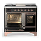 Ilve UMD40FNR3BKPLP Ilve Umd40Fnr3Bkplp Majestic Iii 40 Inch Dual Fuel Range With 6 Burners And Griddle, Dual Function Burner Up To 25,000 Btu (Liquid Propane, Triple Glass Door, Glossy Black, Copper)