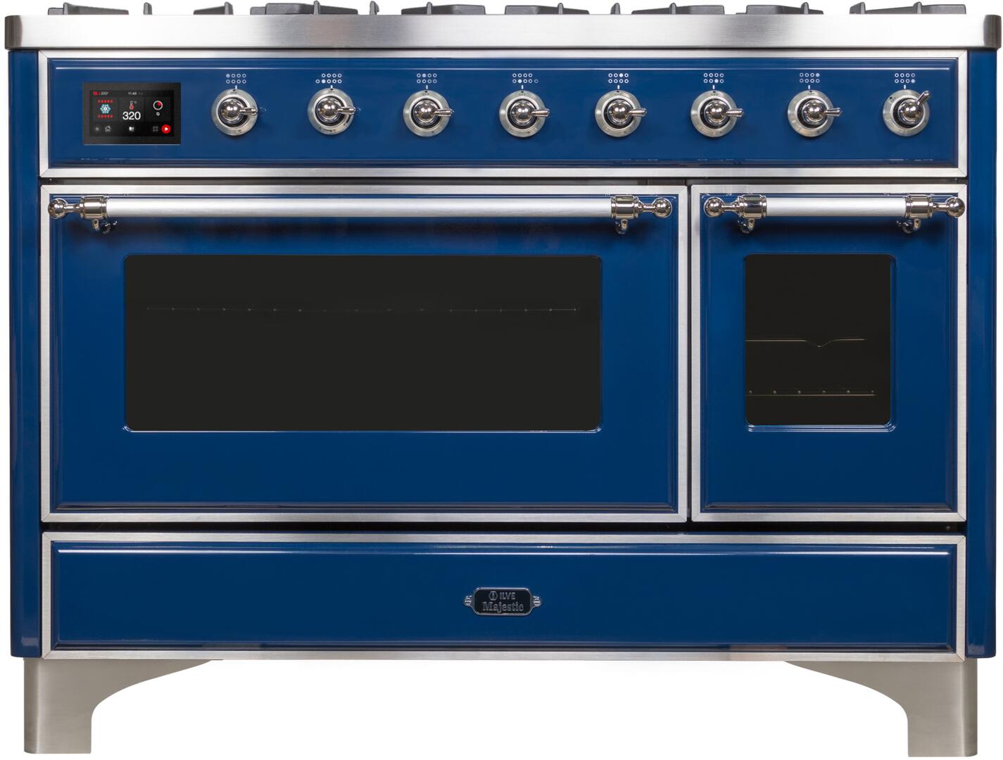 Ilve UM12FDNS3MBC Majestic Ii 48 Inch Dual Fuel Natural Gas Freestanding Range In Blue With Chrome Trim