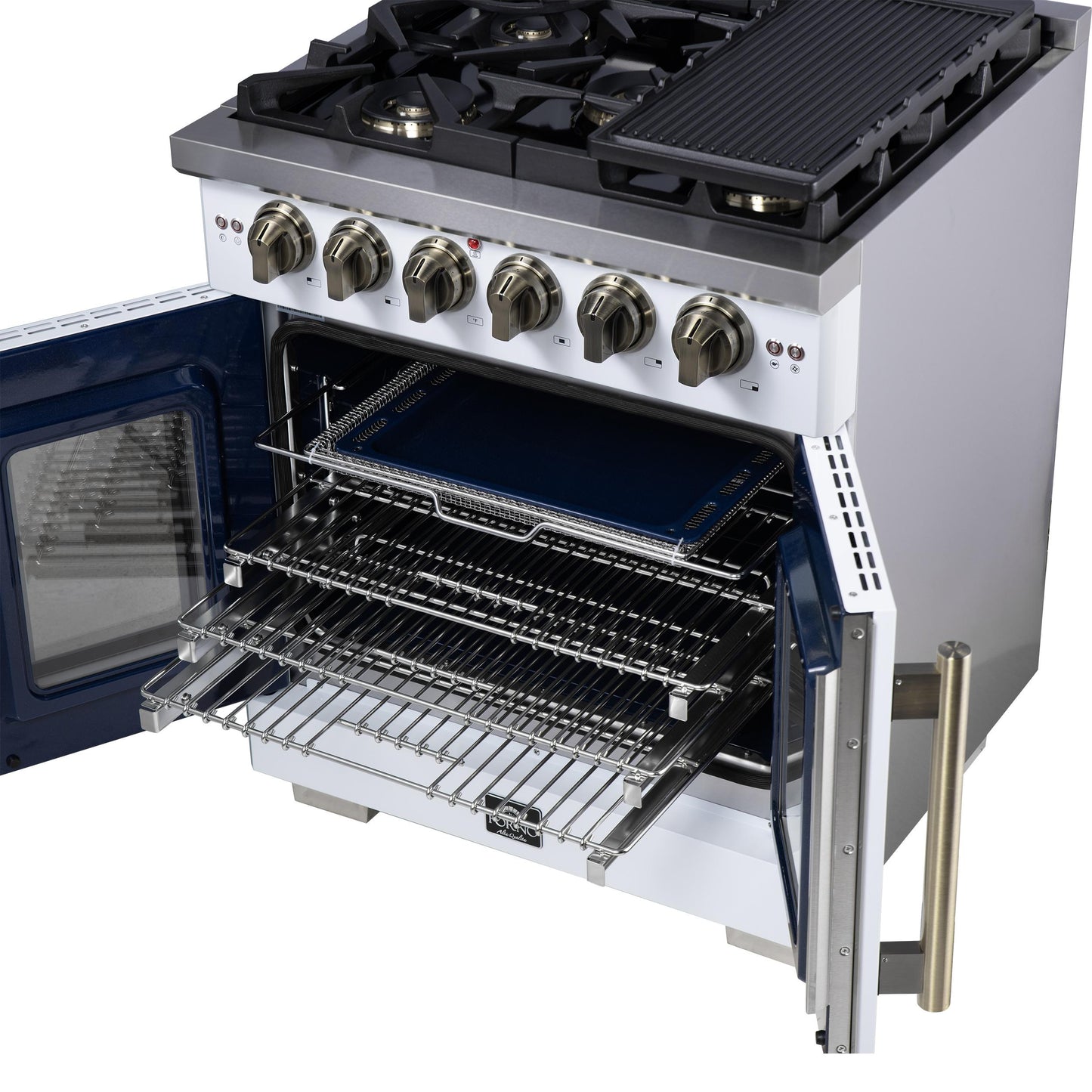 Forno FFSGS646030WHT Forno Capriasca 30-Inch White Freestanding French Door Gas Range, 4 Burners, Convection Oven, Energy Efficient