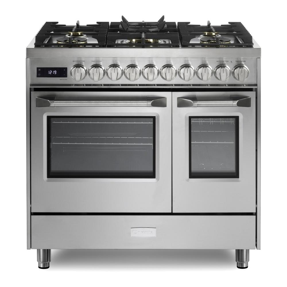 Verona VUFSGE365DSS Verona Vufsge365Dss 36 Inch Ultima Collection Double Oven Dual Fuel Range With 5 Brass Burners, 4.1 Cu. Ft. Total Oven Capacity