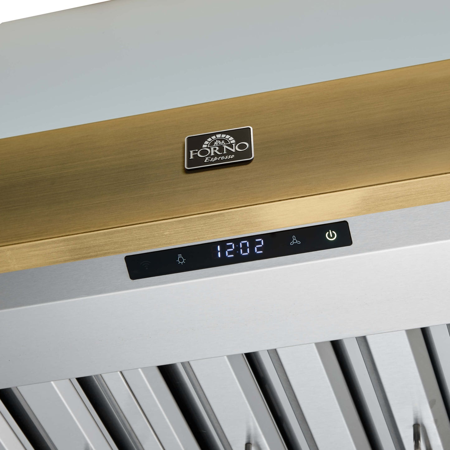 Forno FRHWM507836WHT Forno Vittorio 36-Inch Wall Mount Range Hood, White With Antique Brass Trim, 424 Cfm Airflow, Dishwasher-Safe Baffle Filters, Remote Control, 3-Speed Fan, Bright Led Lighting.