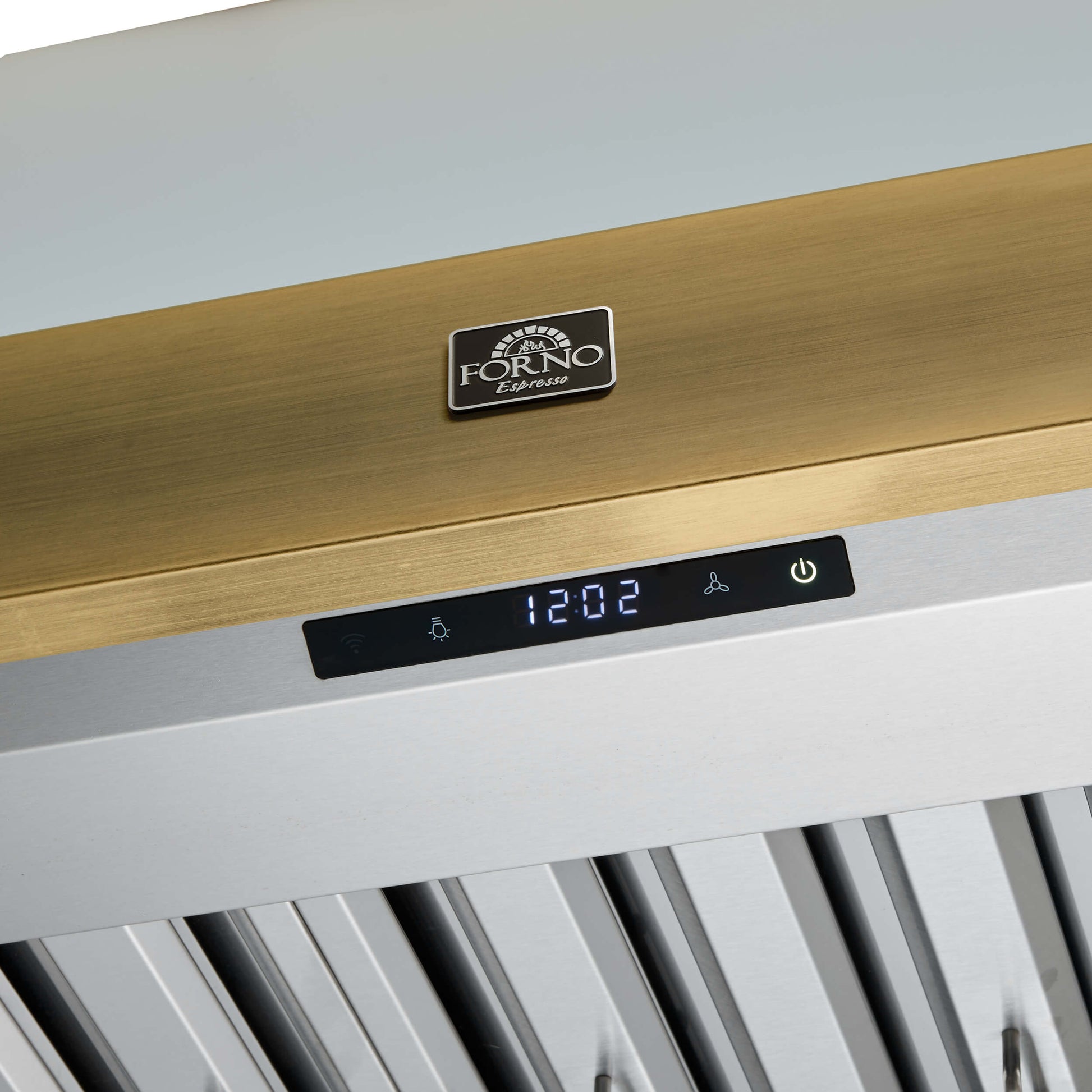 Forno FRHWM507836WHT Forno Vittorio 36-Inch Wall Mount Range Hood, White With Antique Brass Trim, 424 Cfm Airflow, Dishwasher-Safe Baffle Filters, Remote Control, 3-Speed Fan, Bright Led Lighting.