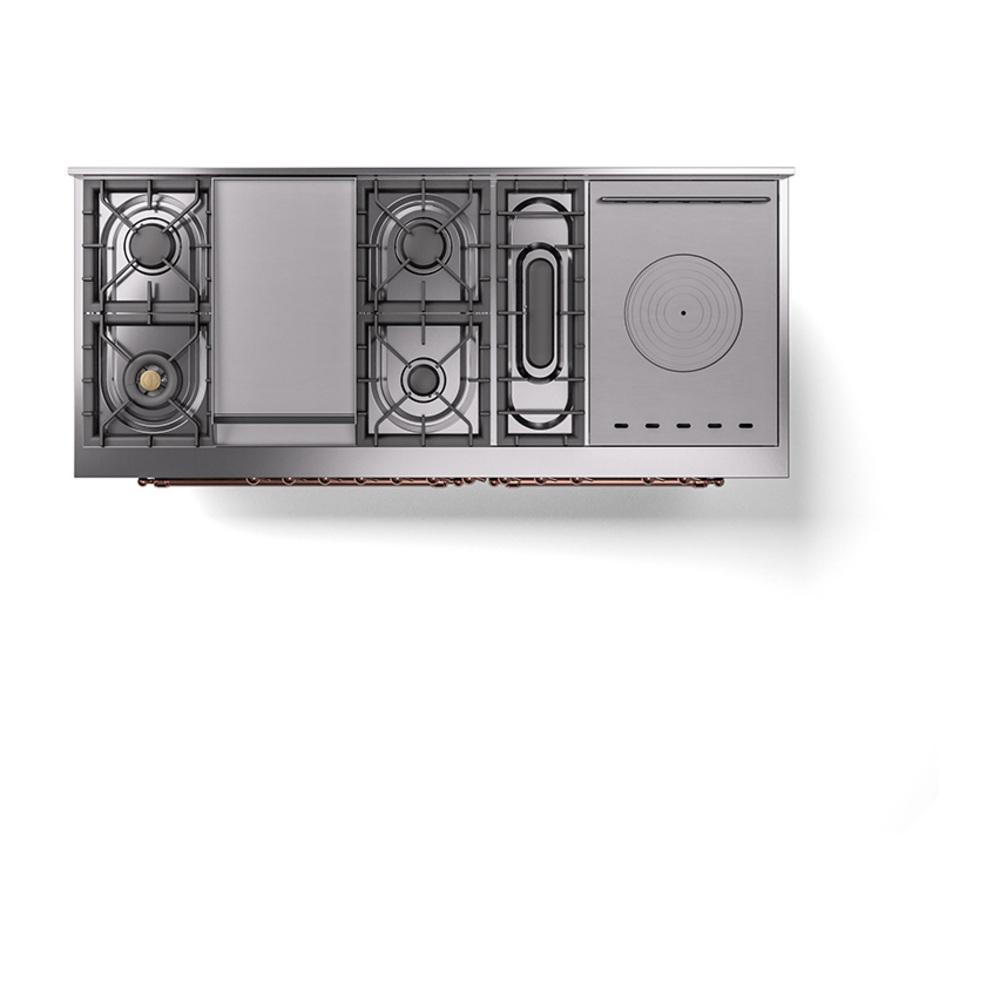 Ilve UN60FSQNMPBGP Ilve Un60Fsqnmpbgp Nostalgie Ii Noblesse 60" Dual Fuel Range (7 Sealed Burners + Griddle + French Top, Natural Gas, Solid Door, Blue Grey, Copper)